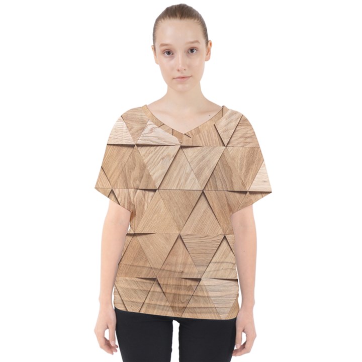 Wooden Triangles Texture, Wooden Wooden V-Neck Dolman Drape Top