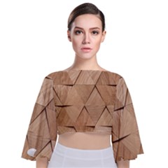 Wooden Triangles Texture, Wooden Wooden Tie Back Butterfly Sleeve Chiffon Top by nateshop