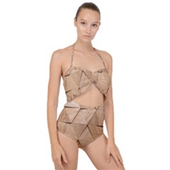 Wooden Triangles Texture, Wooden Wooden Scallop Top Cut Out Swimsuit by nateshop