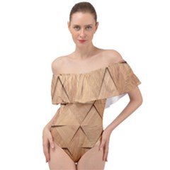 Wooden Triangles Texture, Wooden Wooden Off Shoulder Velour Bodysuit  by nateshop