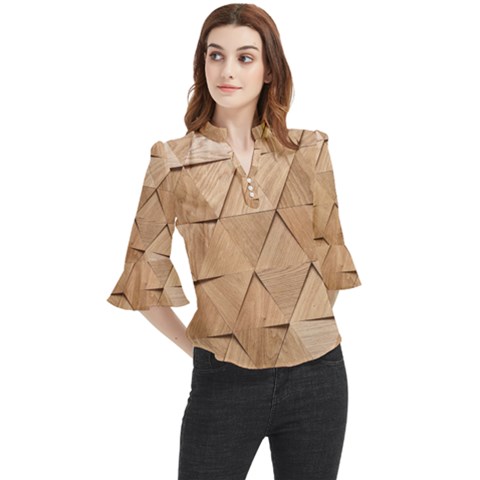 Wooden Triangles Texture, Wooden Wooden Loose Horn Sleeve Chiffon Blouse by nateshop