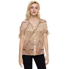 Wooden Triangles Texture, Wooden Wooden Bow Sleeve Button Up Top by nateshop