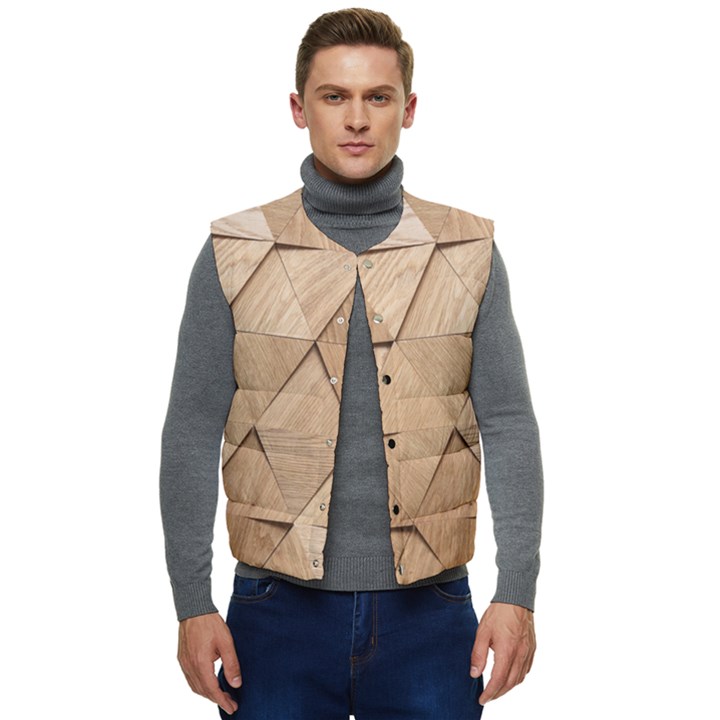 Wooden Triangles Texture, Wooden Wooden Men s Button Up Puffer Vest	