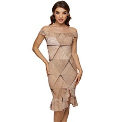 Wooden Triangles Texture, Wooden Wooden Off Shoulder Ruffle Split Hem Bodycon Dress by nateshop