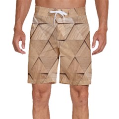 Wooden Triangles Texture, Wooden Wooden Men s Beach Shorts by nateshop