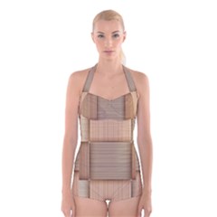 Wooden Wickerwork Textures, Square Patterns, Vector Boyleg Halter Swimsuit  by nateshop