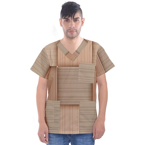 Wooden Wickerwork Textures, Square Patterns, Vector Men s V-neck Scrub Top by nateshop