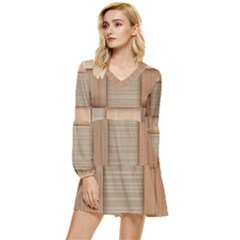 Wooden Wickerwork Textures, Square Patterns, Vector Tiered Long Sleeve Mini Dress by nateshop