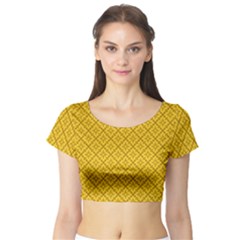 Yellow Floral Pattern Vintage Pattern, Yellow Background, Short Sleeve Crop Top by nateshop