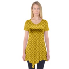 Yellow Floral Pattern Vintage Pattern, Yellow Background, Short Sleeve Tunic  by nateshop