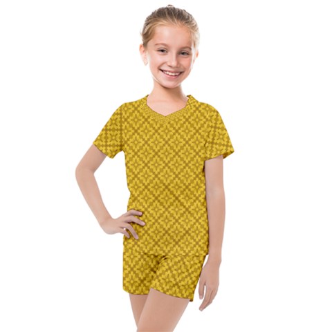 Yellow Floral Pattern Vintage Pattern, Yellow Background, Kids  Mesh T-shirt And Shorts Set by nateshop