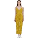 Yellow Floral Pattern Vintage Pattern, Yellow Background, V-Neck Camisole Jumpsuit View1