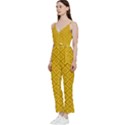 Yellow Floral Pattern Vintage Pattern, Yellow Background, V-Neck Camisole Jumpsuit View2