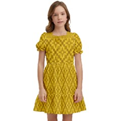 Yellow Floral Pattern Vintage Pattern, Yellow Background, Kids  Puff Sleeved Dress by nateshop