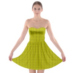 Yellow Lego Texture Macro, Yellow Dots Background Strapless Bra Top Dress by nateshop