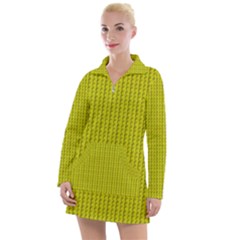 Yellow Lego Texture Macro, Yellow Dots Background Women s Long Sleeve Casual Dress by nateshop