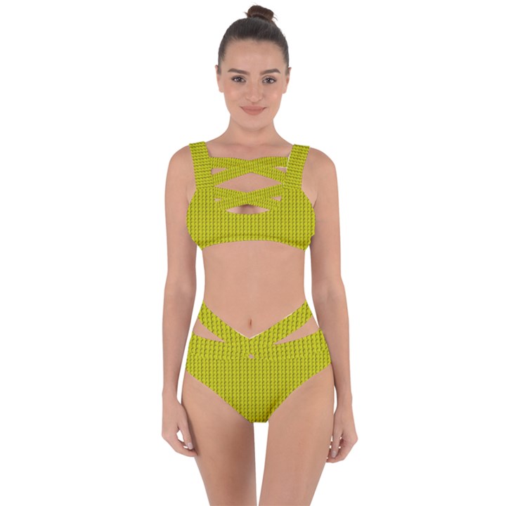 Yellow Lego Texture Macro, Yellow Dots Background Bandaged Up Bikini Set 