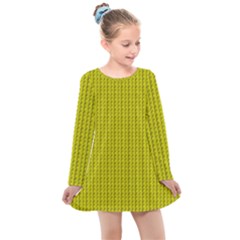 Yellow Lego Texture Macro, Yellow Dots Background Kids  Long Sleeve Dress by nateshop