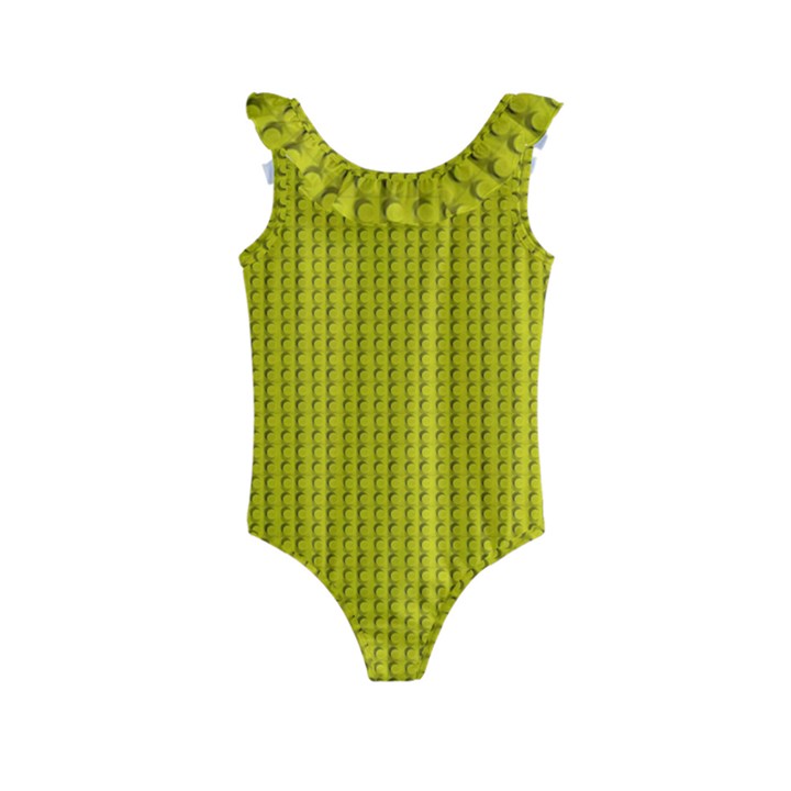 Yellow Lego Texture Macro, Yellow Dots Background Kids  Frill Swimsuit