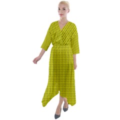 Yellow Lego Texture Macro, Yellow Dots Background Quarter Sleeve Wrap Front Maxi Dress by nateshop