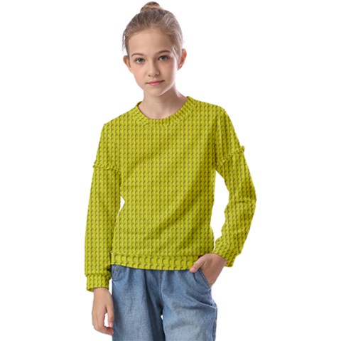 Yellow Lego Texture Macro, Yellow Dots Background Kids  Long Sleeve T-shirt With Frill  by nateshop