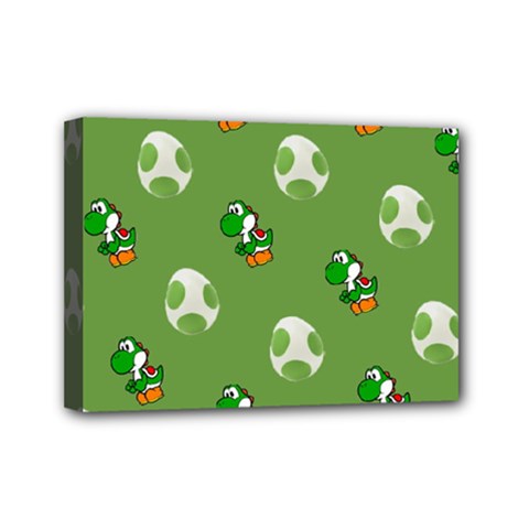 Yoshi Print, Super, Huevo, Game, Green, Egg, Mario Mini Canvas 7  X 5  (stretched) by nateshop