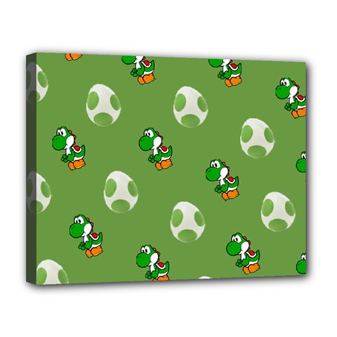 Yoshi Print, Super, Huevo, Game, Green, Egg, Mario Canvas 14  X 11  (stretched) by nateshop