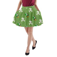 Yoshi Print, Super, Huevo, Game, Green, Egg, Mario A-line Pocket Skirt by nateshop