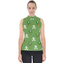 Yoshi Print, Super, Huevo, Game, Green, Egg, Mario Mock Neck Shell Top by nateshop