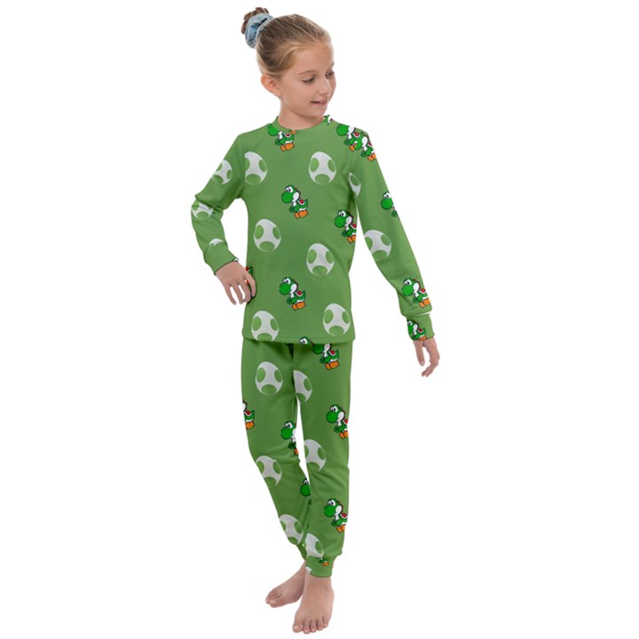 Yoshi Print, Super, Huevo, Game, Green, Egg, Mario Kids  Long Sleeve Set 