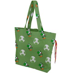 Yoshi Print, Super, Huevo, Game, Green, Egg, Mario Drawstring Tote Bag by nateshop