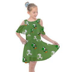 Yoshi Print, Super, Huevo, Game, Green, Egg, Mario Kids  Shoulder Cutout Chiffon Dress by nateshop