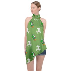 Yoshi Print, Super, Huevo, Game, Green, Egg, Mario Halter Asymmetric Satin Top