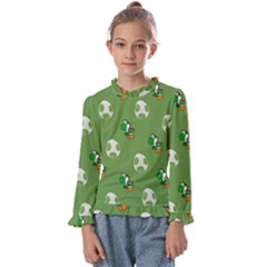 Yoshi Print, Super, Huevo, Game, Green, Egg, Mario Kids  Frill Detail T-shirt