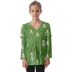 Yoshi Print, Super, Huevo, Game, Green, Egg, Mario Kids  V Neck Casual Top by nateshop