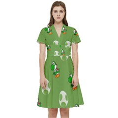 Yoshi Print, Super, Huevo, Game, Green, Egg, Mario Short Sleeve Waist Detail Dress by nateshop