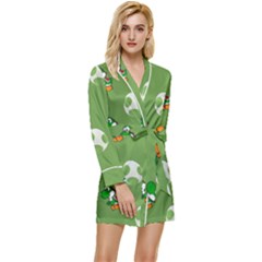 Yoshi Print, Super, Huevo, Game, Green, Egg, Mario Long Sleeve Satin Robe