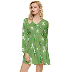 Yoshi Print, Super, Huevo, Game, Green, Egg, Mario Tiered Long Sleeve Mini Dress by nateshop