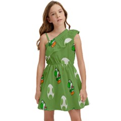 Yoshi Print, Super, Huevo, Game, Green, Egg, Mario Kids  One Shoulder Party Dress by nateshop