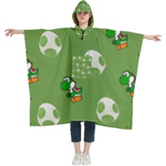 Yoshi Print, Super, Huevo, Game, Green, Egg, Mario Women s Hooded Rain Ponchos by nateshop