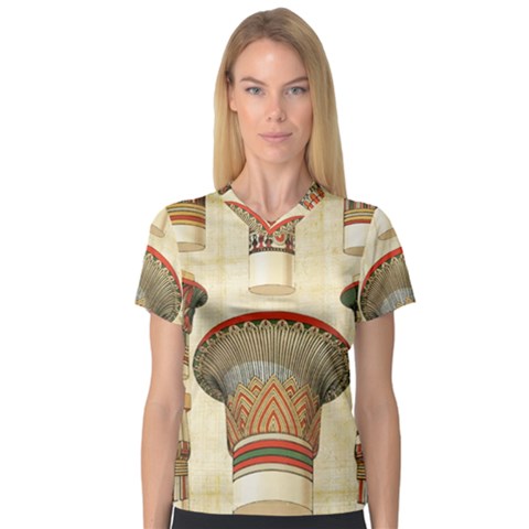 Egyptian Architecture Column V-neck Sport Mesh T-shirt by Proyonanggan