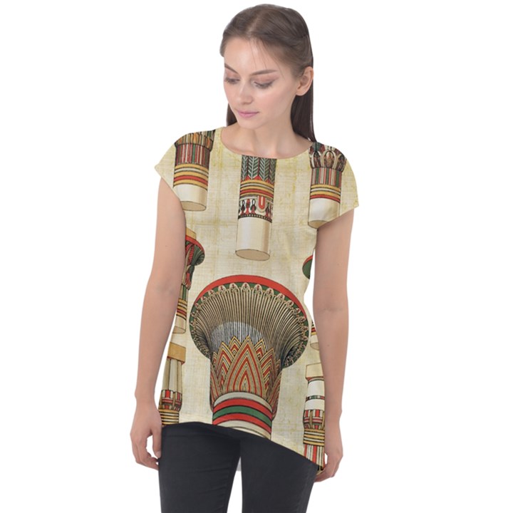 Egyptian Architecture Column Cap Sleeve High Low Top