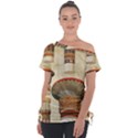 Egyptian Architecture Column Off Shoulder Tie-Up T-Shirt View1