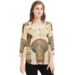 Egyptian Architecture Column Chiffon Quarter Sleeve Blouse by Proyonanggan