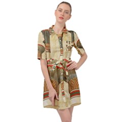 Egyptian Architecture Column Belted Shirt Dress by Proyonanggan