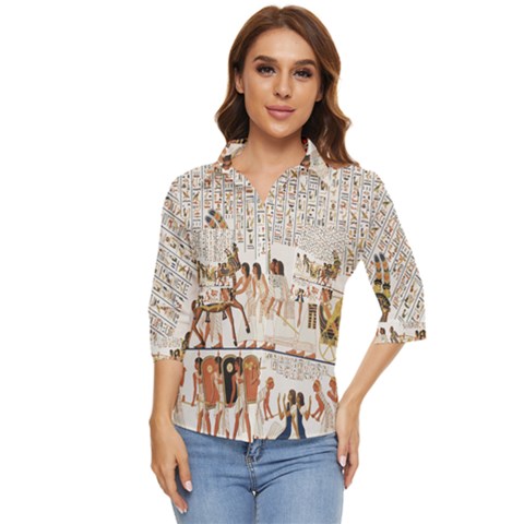 Ancient Egyptian Art Egypt Women s Quarter Sleeve Pocket Shirt by Proyonanggan