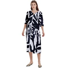 Zebra-black White Women s Cotton 3/4 Sleeve Night Gown by nateshop