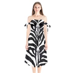 Zebra-black White Shoulder Tie Bardot Midi Dress by nateshop