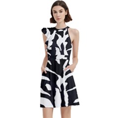 Zebra-black White Cocktail Party Halter Sleeveless Dress With Pockets by nateshop