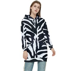 Zebra-black White Women s Long Oversized Pullover Hoodie